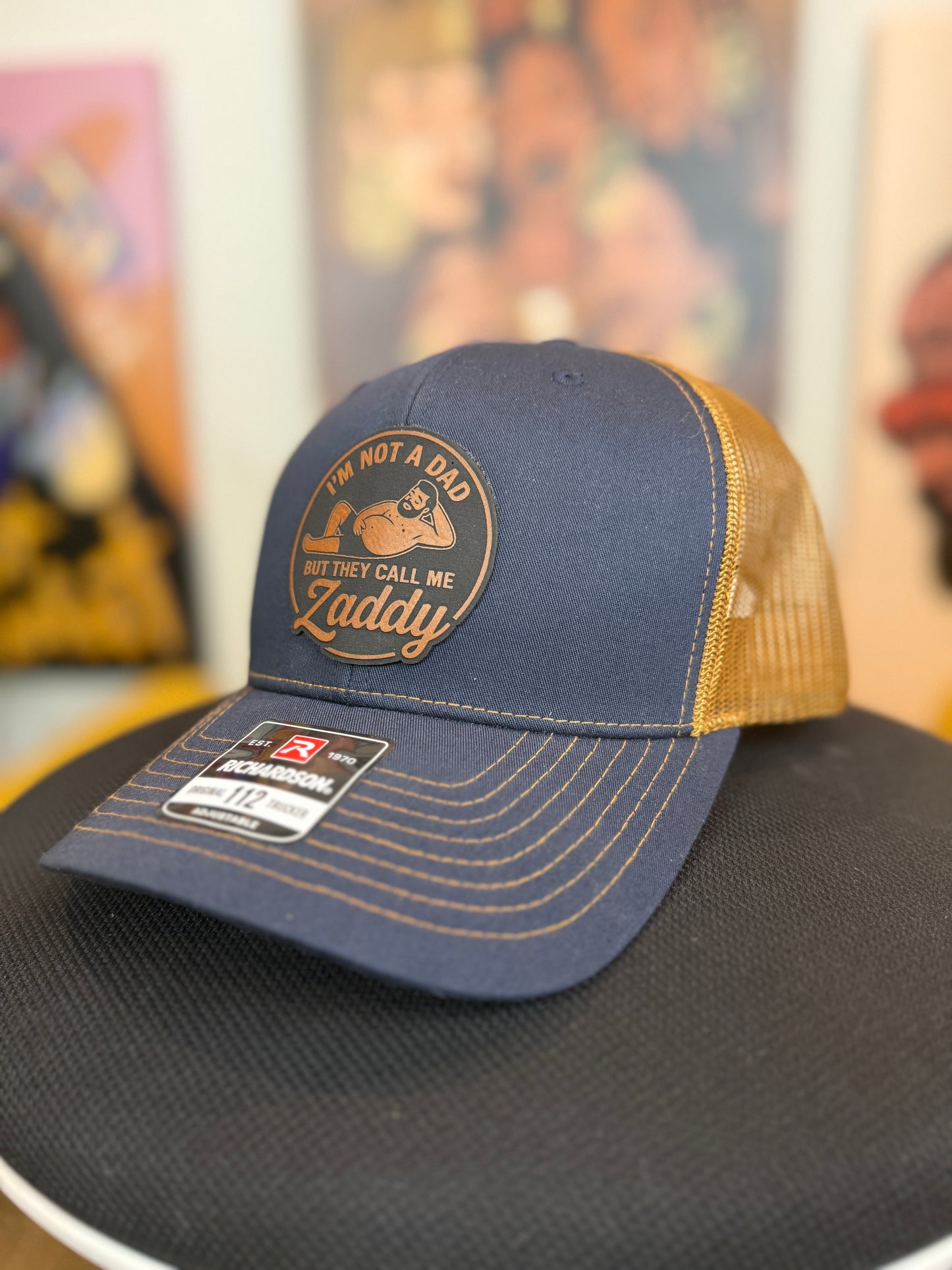 Not a Dad, but They Call Me Zaddy – Potbelly Edition Richardson 112 Trucker Hat with Engraved Patch - Personalized Snapback Cap