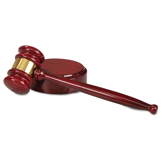 10" Rosewood Piano Finish Gavel with Brass Band & Sounding Block