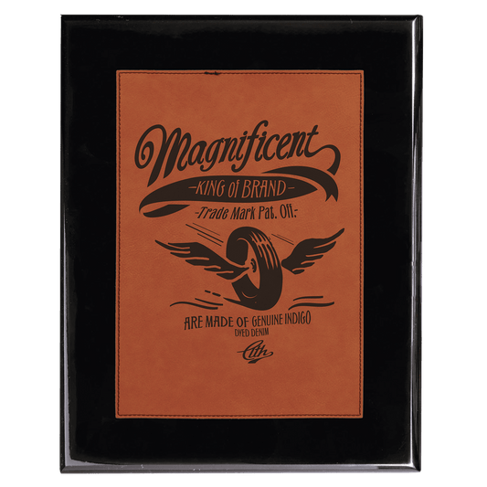 Black 9" x 12" Piano Finish Plaque with Rawhide Leatherette Plate