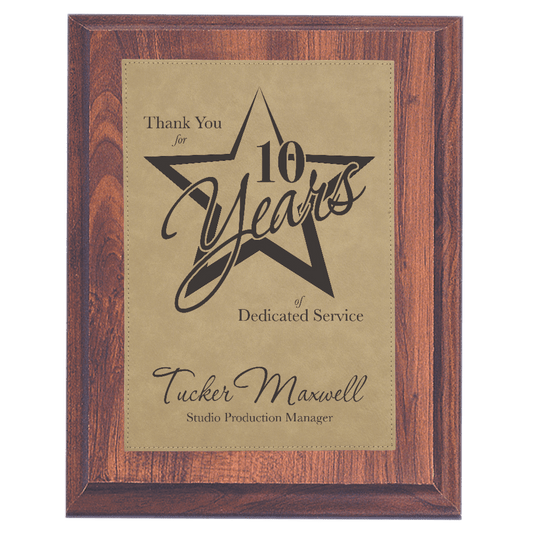 8" x 10" Elegant Cherry Finish Plaque with Light Brown Leatherette Plate
