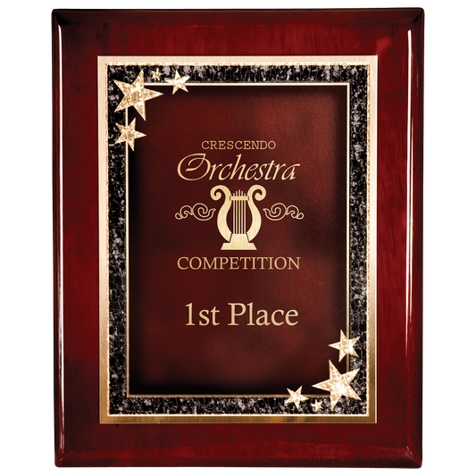 7" x 9" Premium Rosewood Finish Plaque wiht Red Starburst Plate