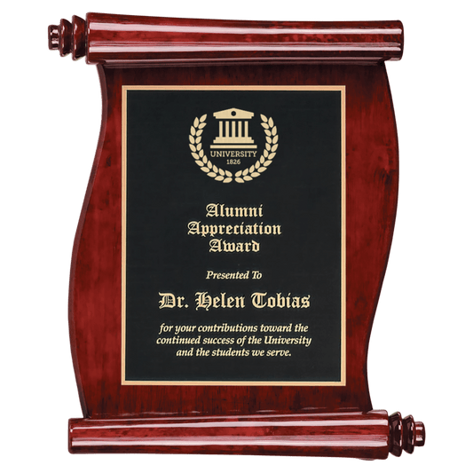 9 1/2" x 12" Rosewood Finish Scroll Plaque with Black Plate