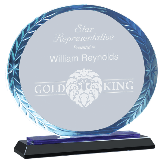 5 3/4" Oval Accent Glass on Blue & Black Base