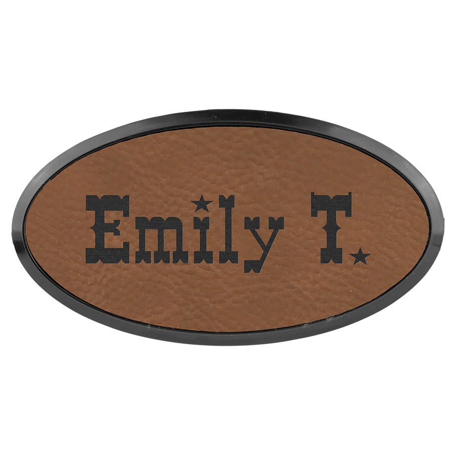3" x 1 1/2" Dark Brown Leatherette Oval Badge with Frame