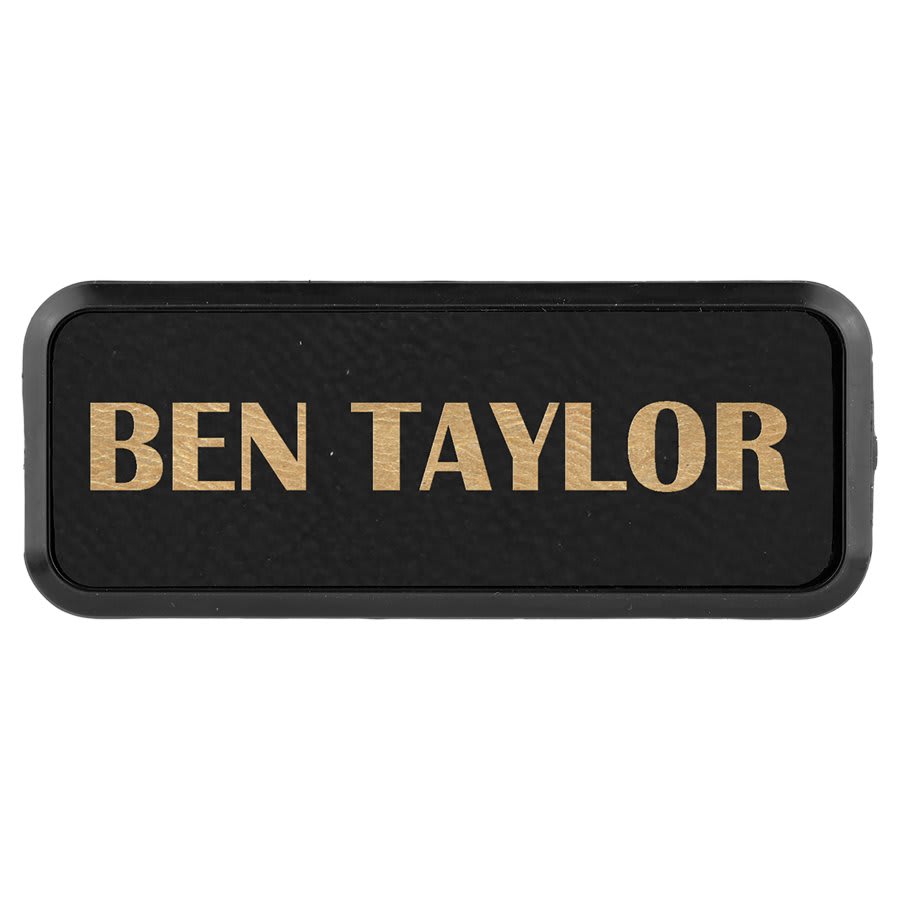 Black/Gold 3" x 1" Leatherette Round Corner Badge with Frame