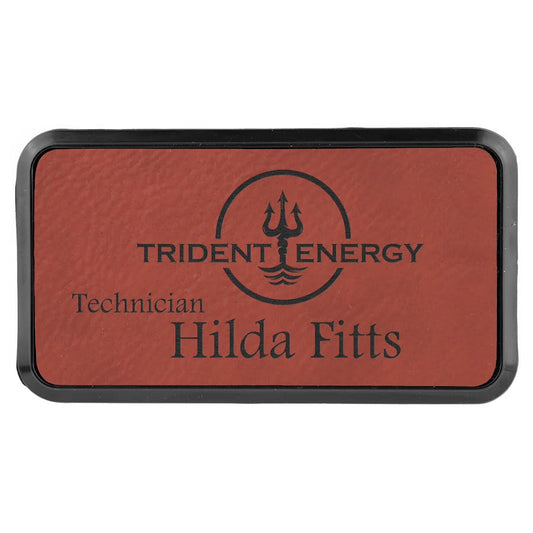 3" x 1 1/2" Rose' Leatherette Round Corner Badge with Frame