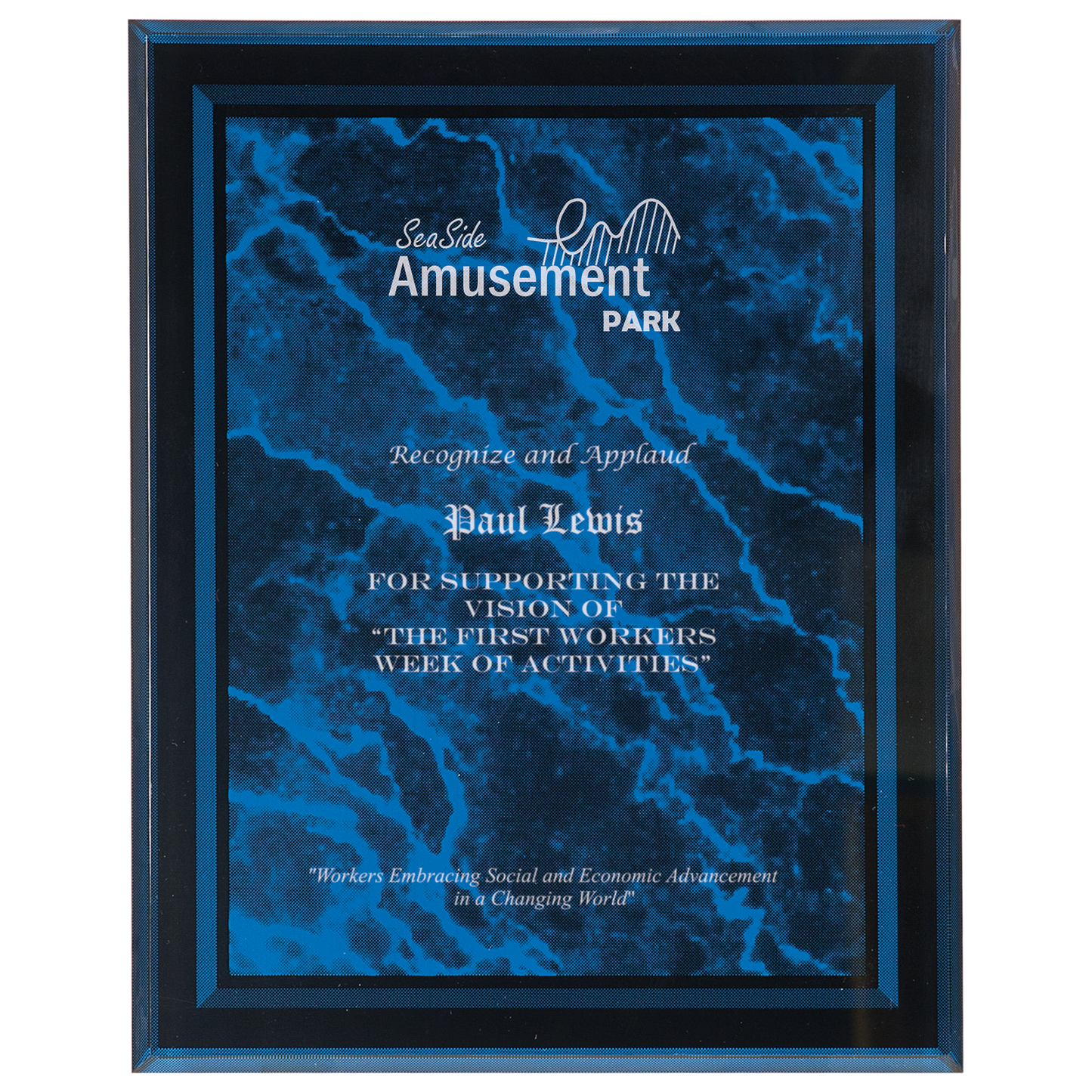 7" x 9" Blue Marble Border Acrylic Clear-Plaq