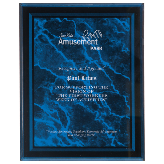 7" x 9" Blue Marble Border Acrylic Clear-Plaq