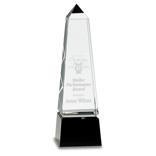 8" Crystal Obelisk on a Black Crystal Base