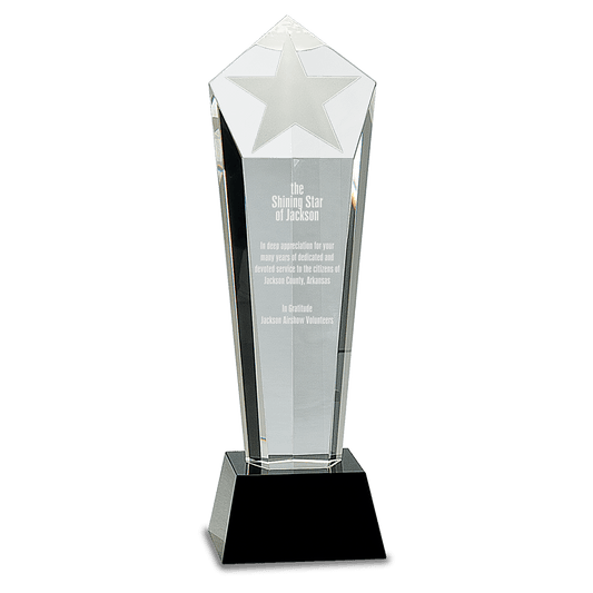11 3/4" Crystal Frosted Star Column on a Black Crystal Base