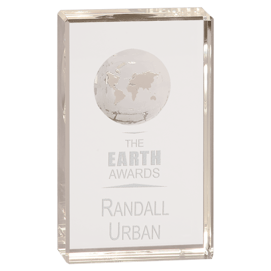 5" Crystal Rectangle with Etched Globe