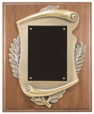 8" x 10" Genuine Walnut Step Edge Plaque with Metal Scroll Frame & Plate