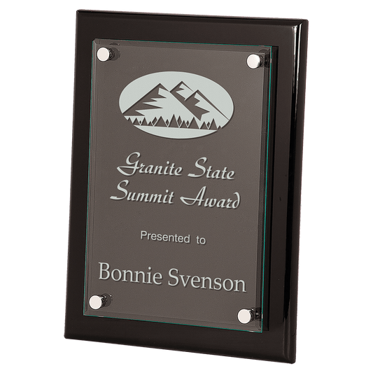9"x 12" Black Piano Finish Floating Glass Plaque