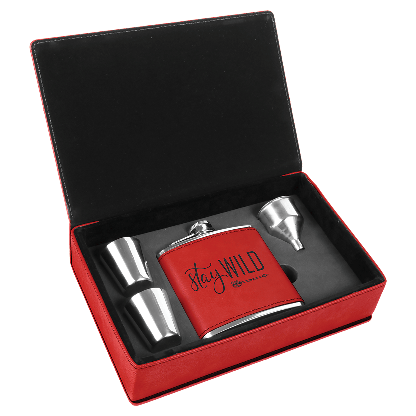 Red Leatherette Flask Set