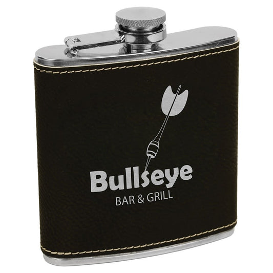 Black/Silver 6 oz. Leatherette Flask