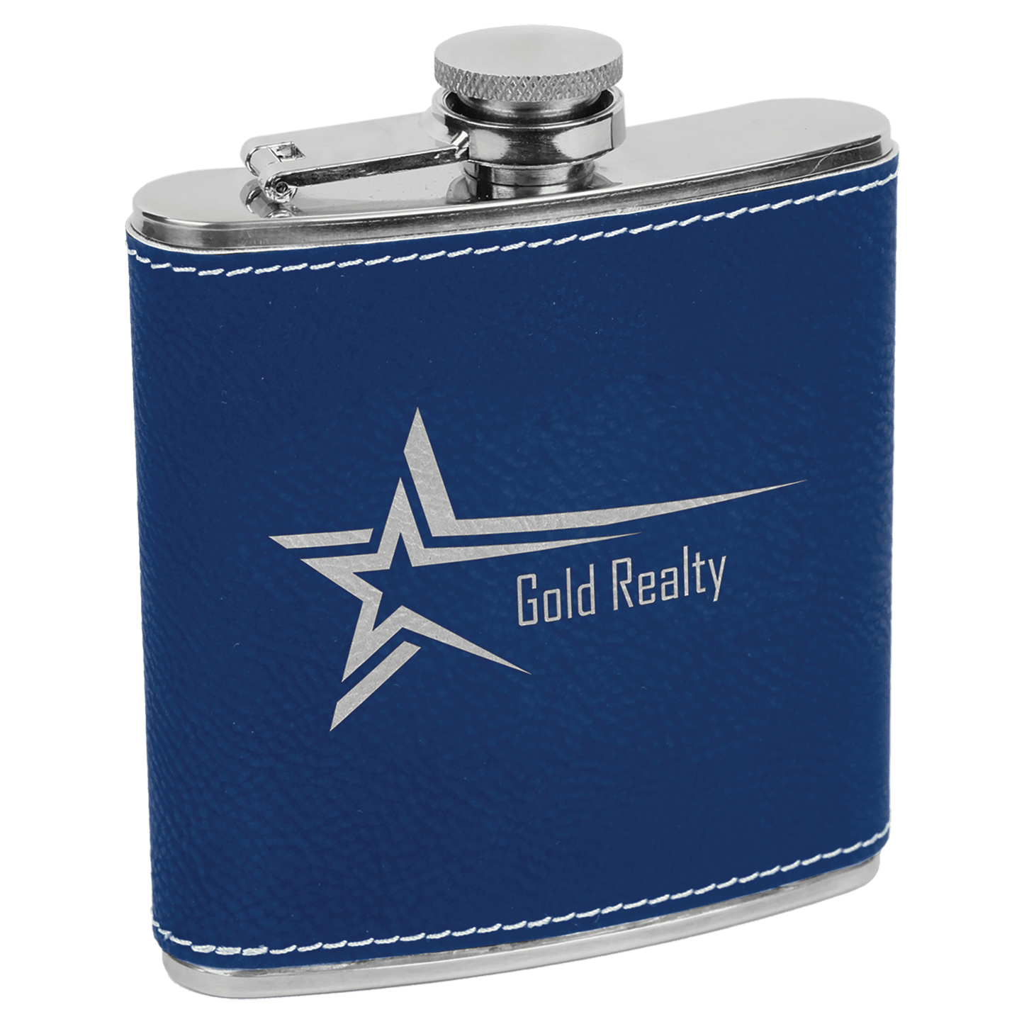 Blue/Silver 6 oz. Leatherette Flask