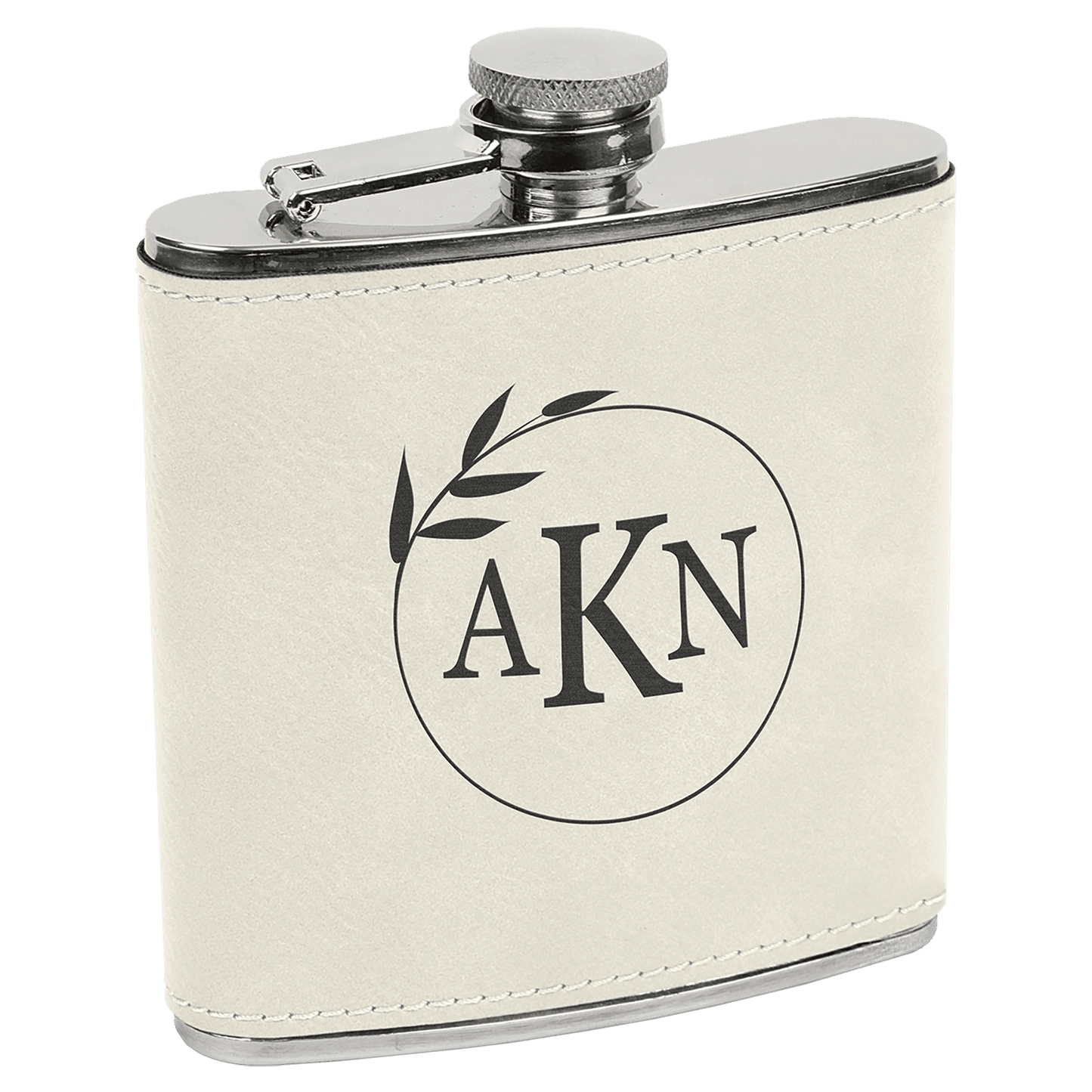White Leatherette 6 oz. Stainless Steel Flask