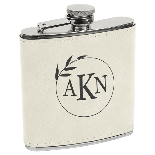 White Leatherette 6 oz. Stainless Steel Flask