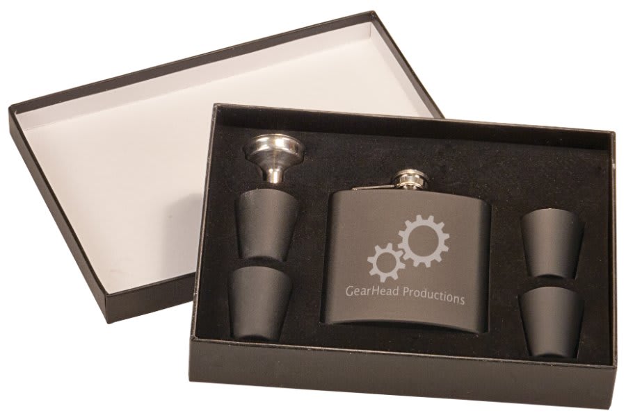 6 oz. Matte Black Stainless Steel Flask Set with Presentation Box
