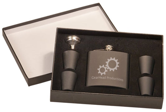 6 oz. Matte Black Stainless Steel Flask Set with Presentation Box