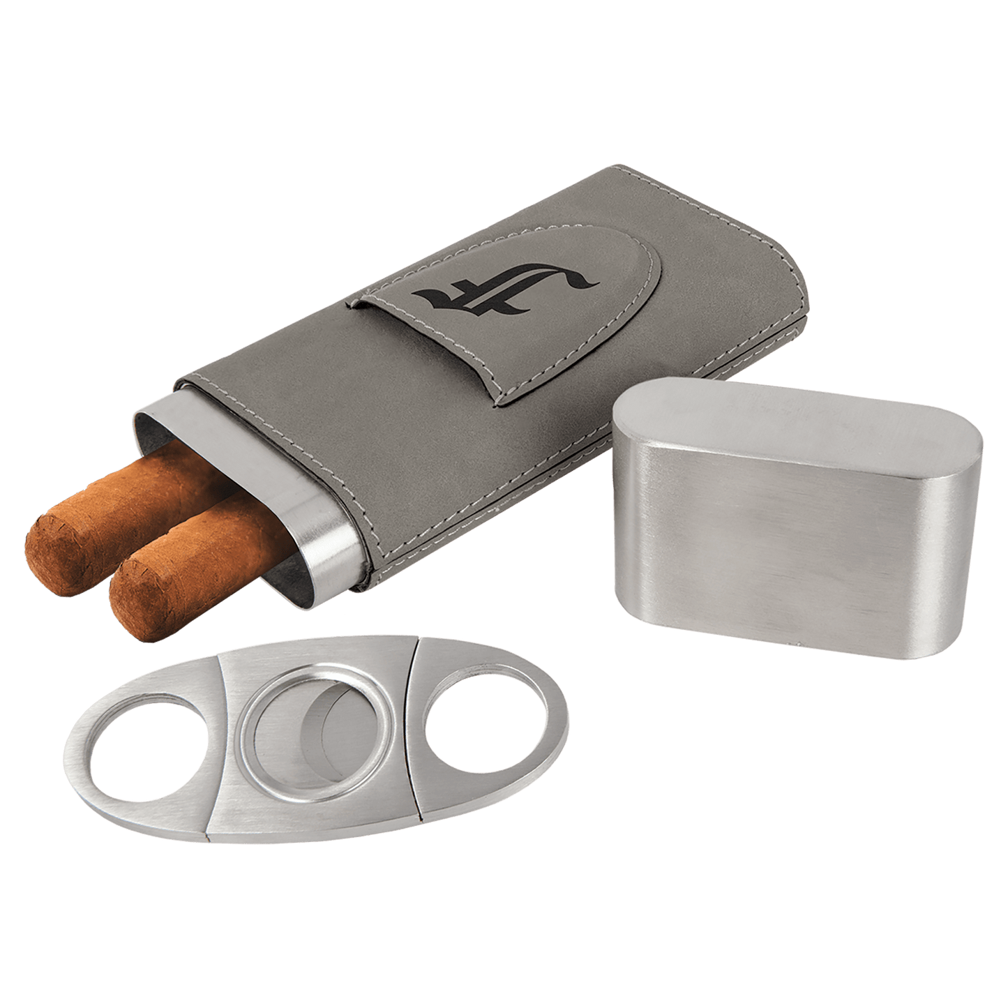 Gray Leatherette Cigar Case with Cutter