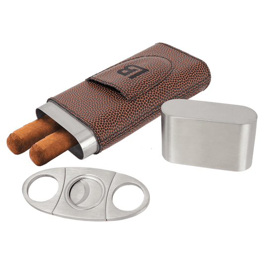 Football Leatherette Wrapped Stainless Steel Cigar Case with Cutter