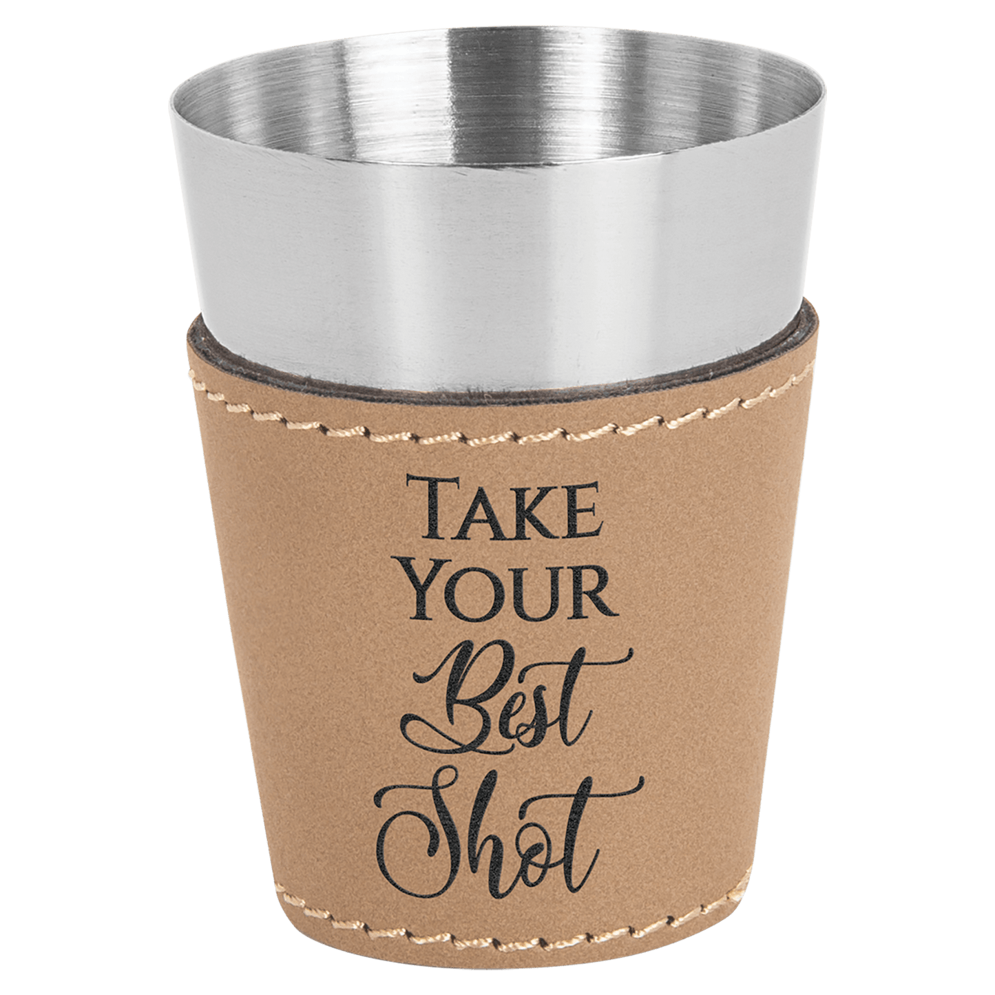 Light Brown Leatherette Wrapped Stainless Steel Shot Glass