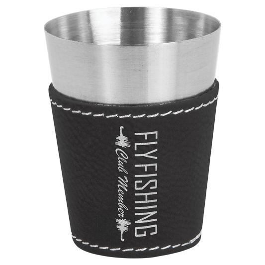 Black/Silver Leatherette Wrapped Stainless Steel Shot Glass