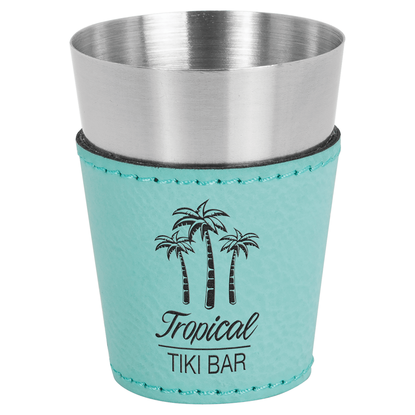 Teal Leatherette Wrapped Stainless Steel Shot Glass