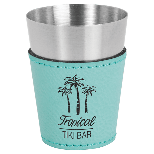 Teal Leatherette Wrapped Stainless Steel Shot Glass