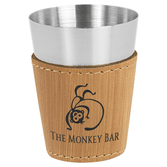 Bamboo Leatherette Wrapped Stainless Steel Shot Glass