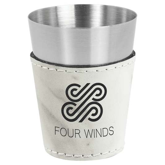 White Marble Leatherette Wrapped Stainless Steel Shot Glass