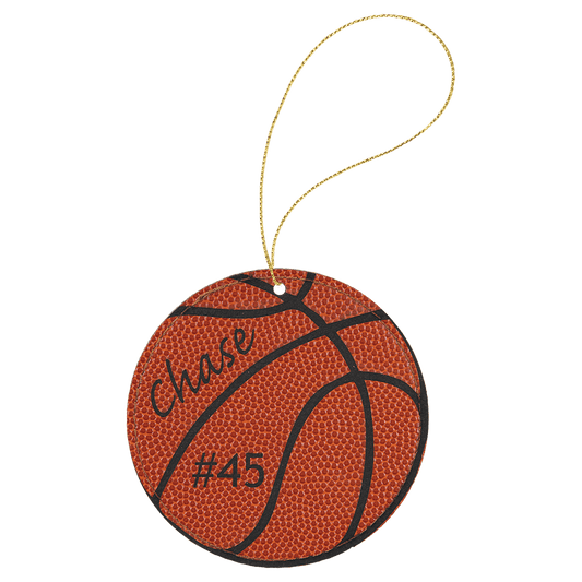 Basketball Leatherette Ornament with Gold String