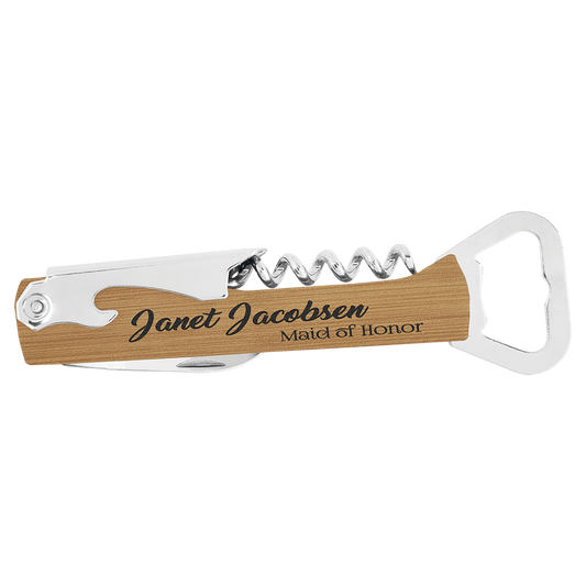 Bamboo Leatherette Wine Bottle Opener