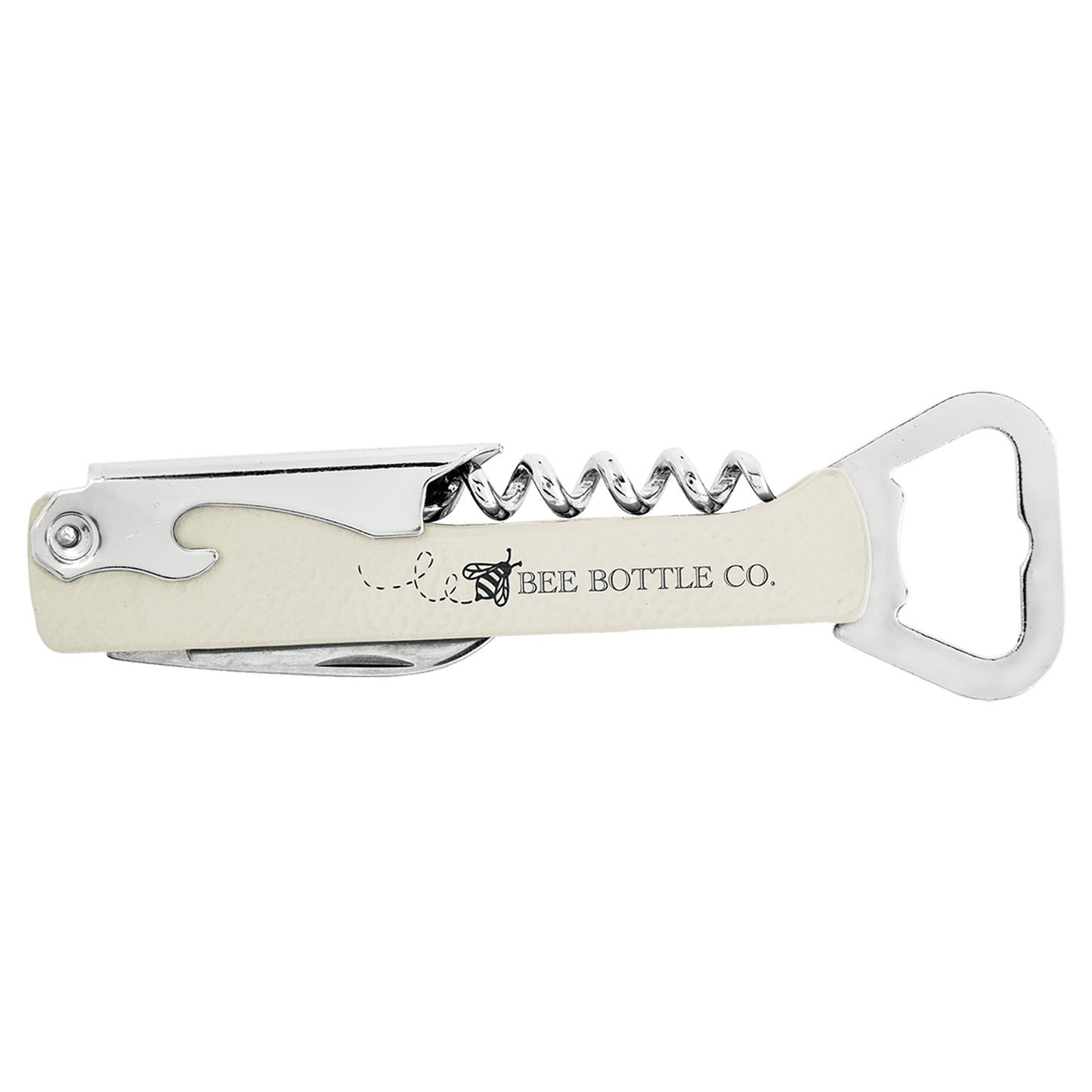 White Leatherette Wine Bottle Opener