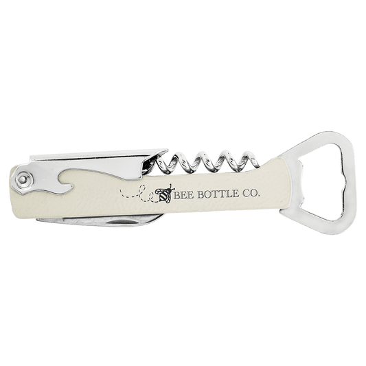 White Leatherette Wine Bottle Opener