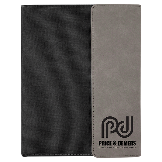 Black with Gray/Black Leatherette Canvas Portfolio with Notepad