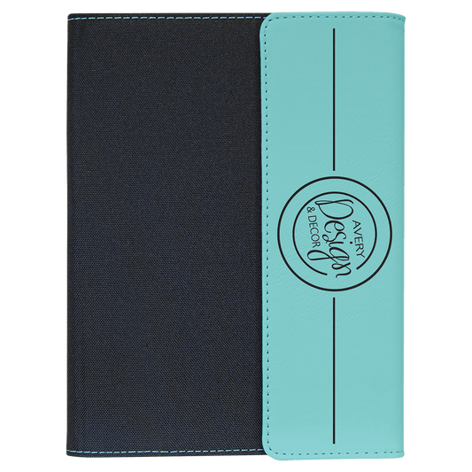 Black with Teal/Black Leatherette Canvas Portfolio with Notepad