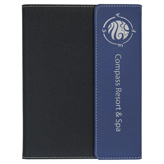 Black with Blue/Silver Leatherette Canvas Portfolio with Notepad
