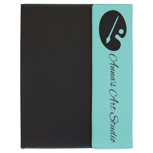 Black with Teal/Black Leatherette Canvas Portfolio with Notepad