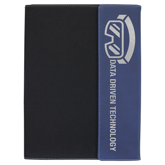 Black with Blue/Silver Leatherette Canvas Portfolio with Notepad