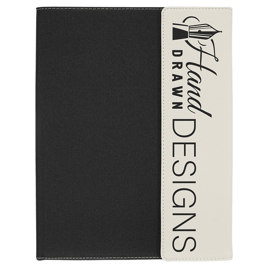Black with White/Black Leatherette Canvas Portfolio with Notepad