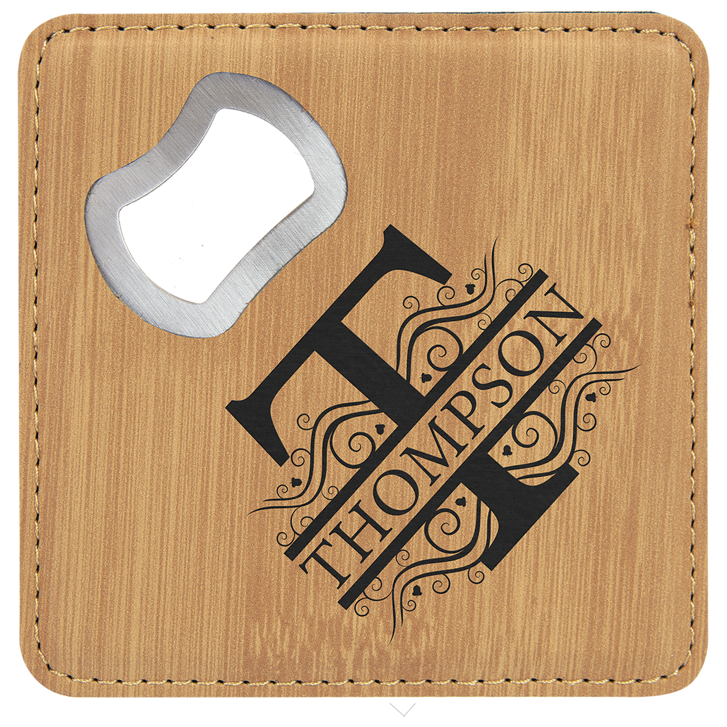 Bamboo Leatherette Coaster with Bottle Opener