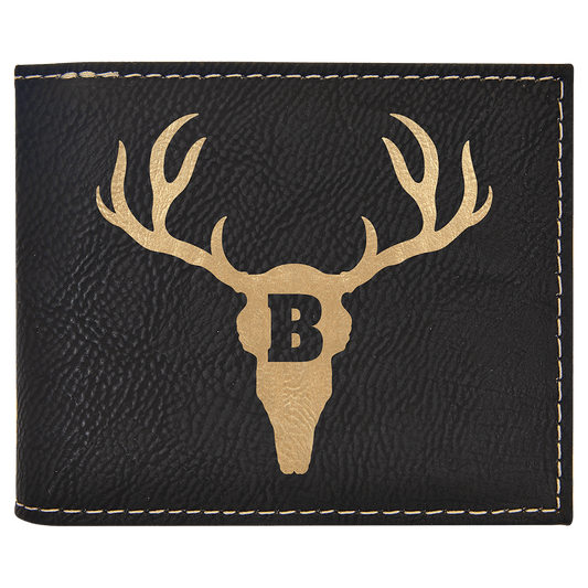 Black/Gold Leatherette Bifold Wallet with Flip ID