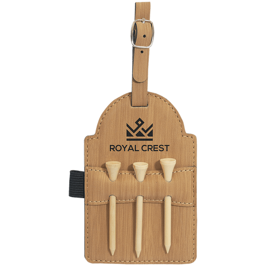 Bamboo Leatherette Golf Bag Tag with Wooden Tees