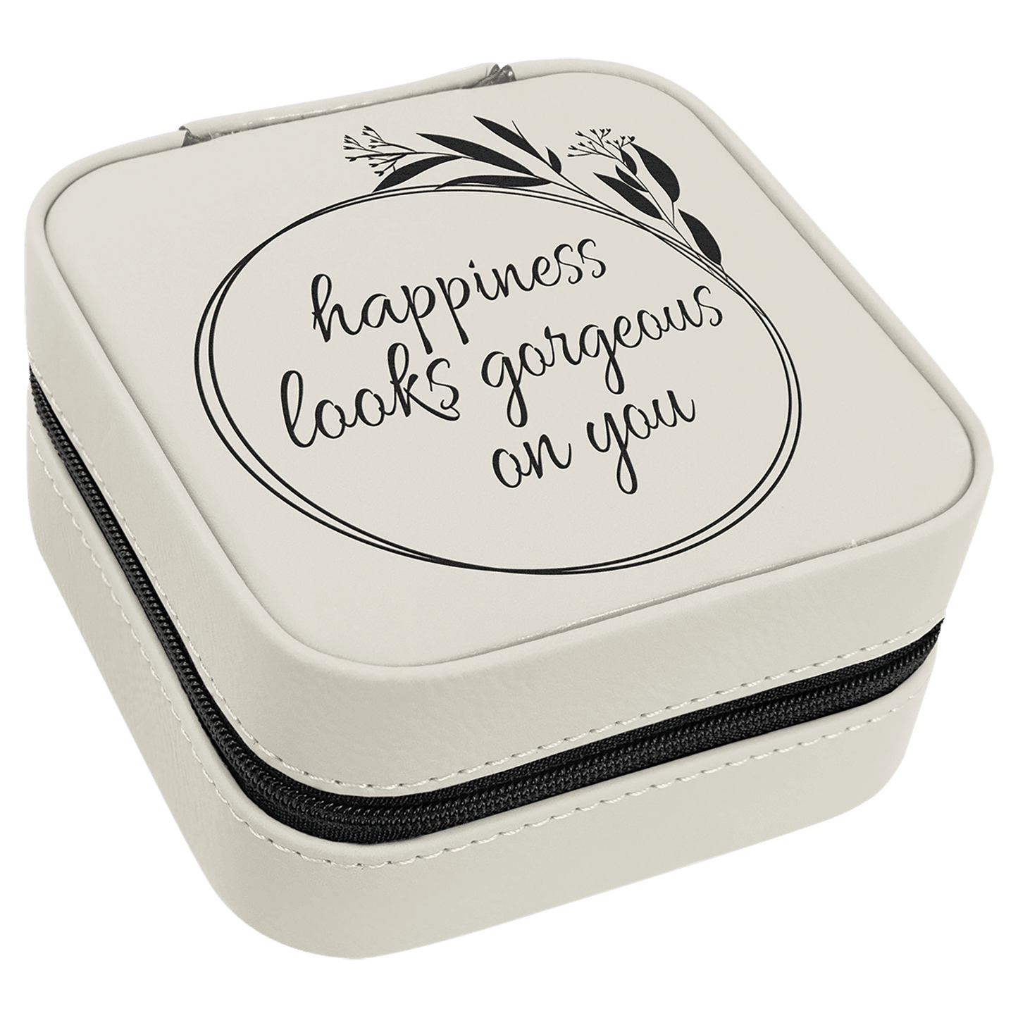 White Leatherette Travel Jewelry Box with Black Lining