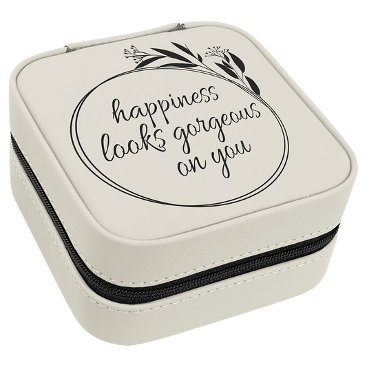 White Leatherette Travel Jewelry Box with Black Lining