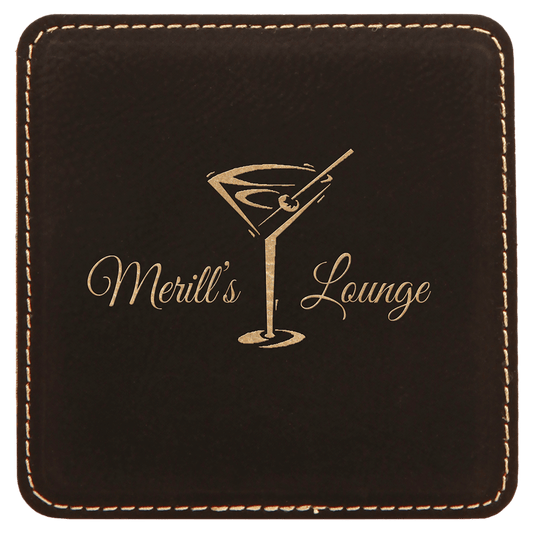 Black/Gold Square Leatherette Coaster