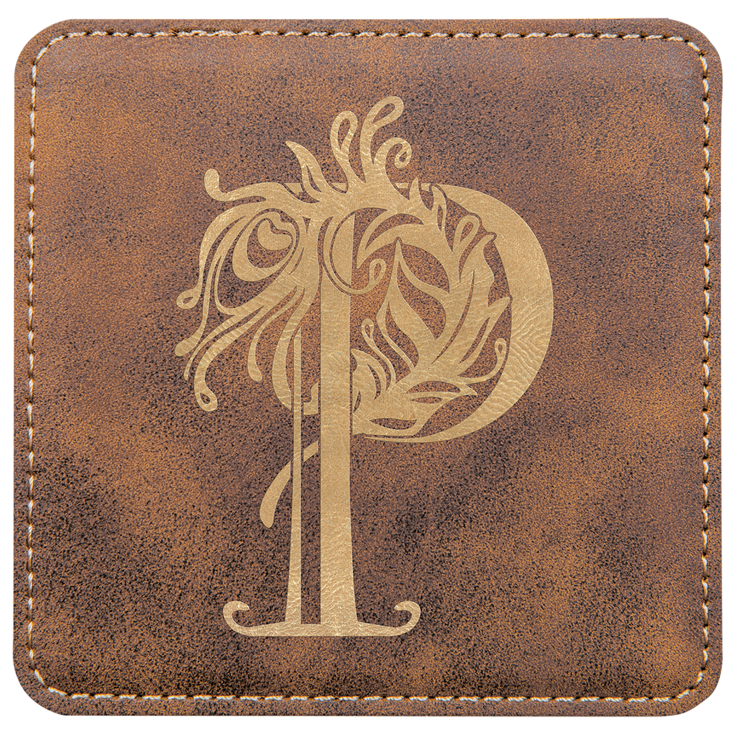 Rustic/Gold Square Leatherette Coaster