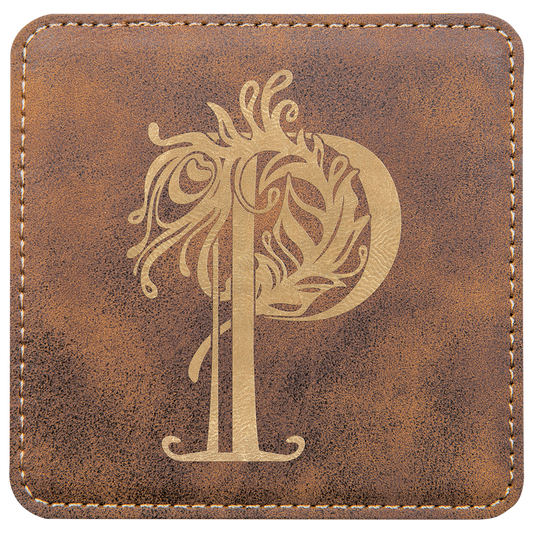 Rustic/Gold Square Leatherette Coaster
